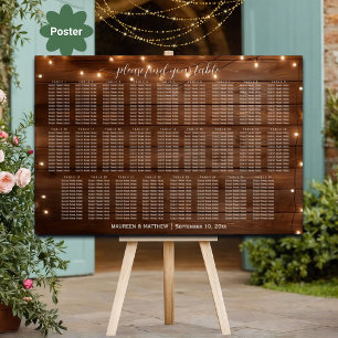 Brown Wood String Lights 26 Tables Wedding Seating Poster