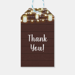 Brown Wood & String Lights Country Rustic Sweet 16 Gift Tags