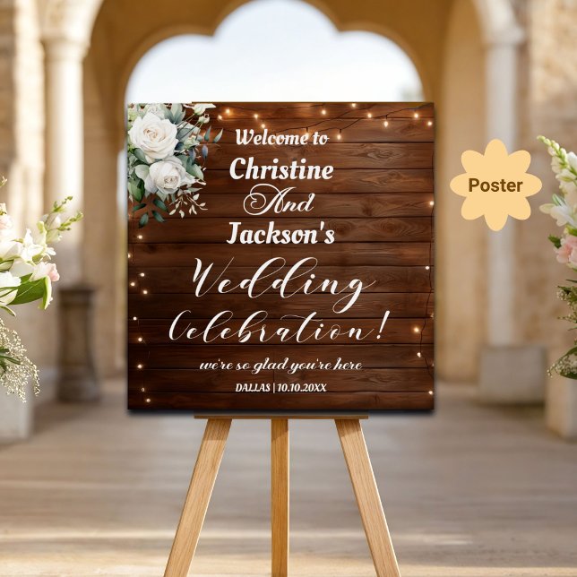 Brown Wood String Lights Wedding Welcome Poster (Creator Uploaded)