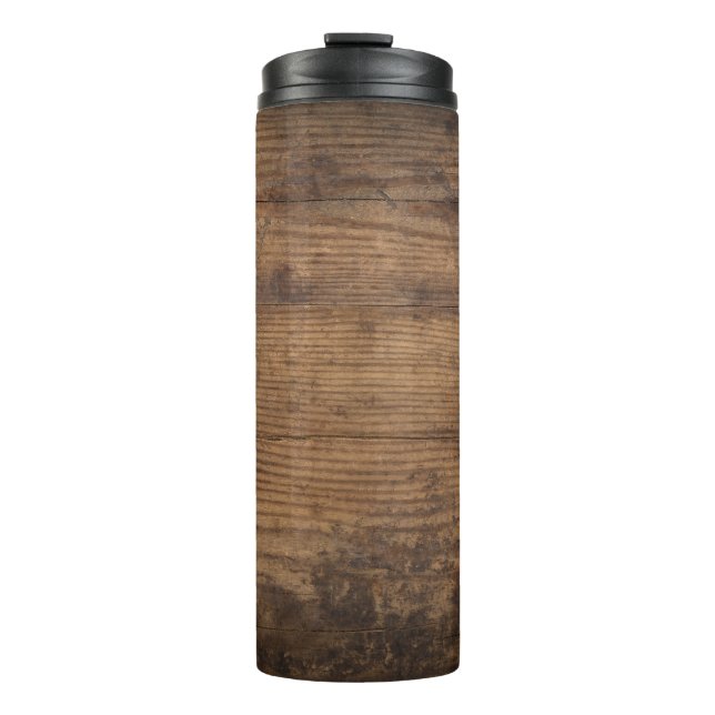 Brown Wood Texture Abstract Background Thermal Tumbler (Front)