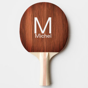 Brown wood texture lines add monogram letter name  ping pong paddle