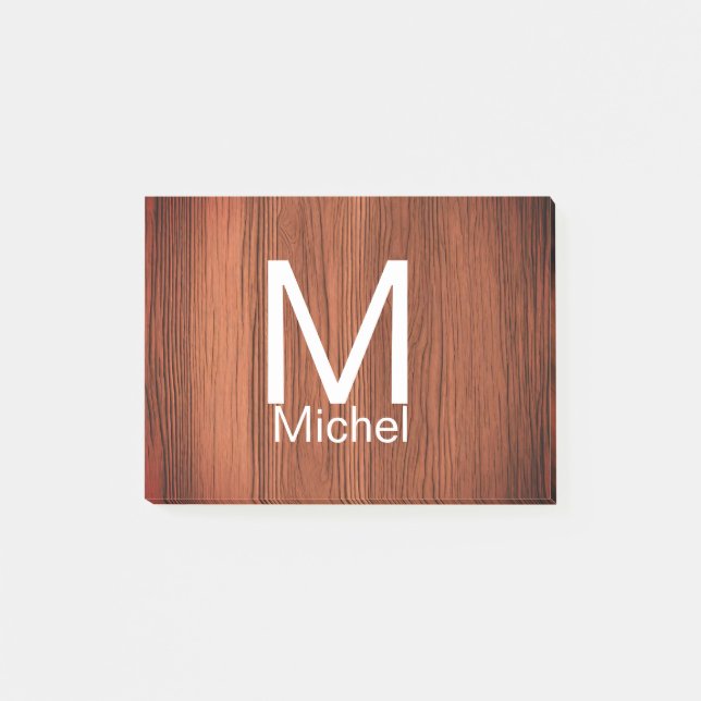 Brown wood texture lines add monogram letter name  post-it notes (Front)