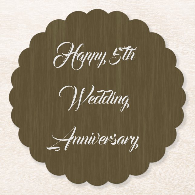 Brown Wood Traditional 5th Wedding Anniversary,  Paper Coaster (Front)