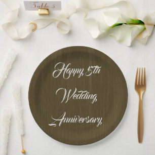 Brown Wood Traditional 5th Wedding Anniversary,  Paper Plate