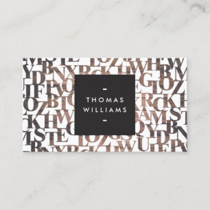 Brown Wooden Abstract Letterforms Authors, Writers Business Card