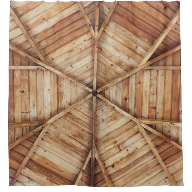 Brown wooden ceiling surface shower curtain (Front)