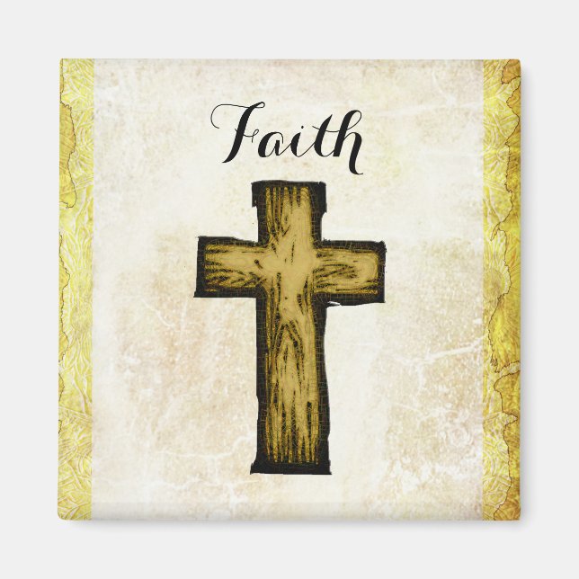 Brown Wooden Cross Symbol of Faith and Hope Magnet (Front)