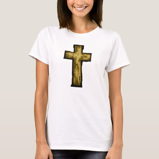 Brown Wooden Cross Symbol of Faith and Hope T-Shirt (Front)