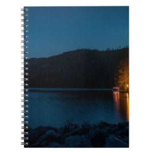 BROWN WOODEN DOCK ON BLUE LAKE DURING NIGHT TIME NOTEBOOK