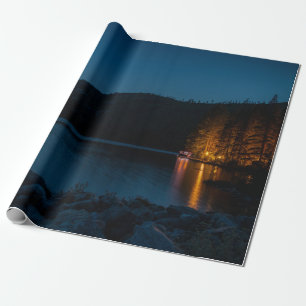 BROWN WOODEN DOCK ON BLUE LAKE DURING NIGHT TIME WRAPPING PAPER