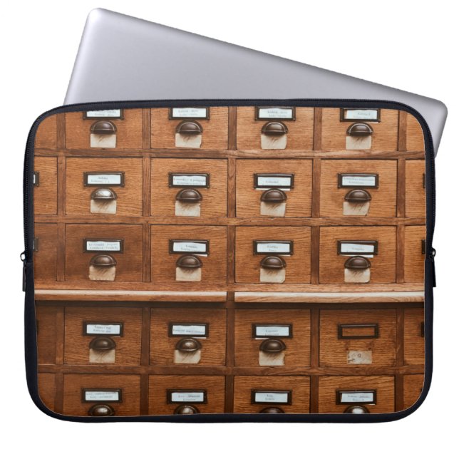 Brown wooden drawer laptop sleeve (Front)