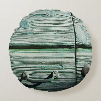 Brown wooden drawer round cushion