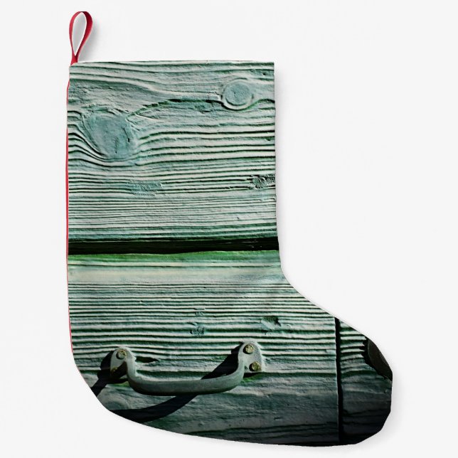 Brown wooden drawer small christmas stocking (Front)
