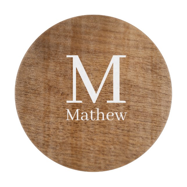 brown wooden frame rustic name monogram pattern si cutting board (Front)