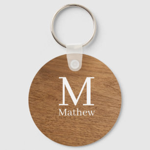 brown wooden frame rustic name monogram pattern si key ring