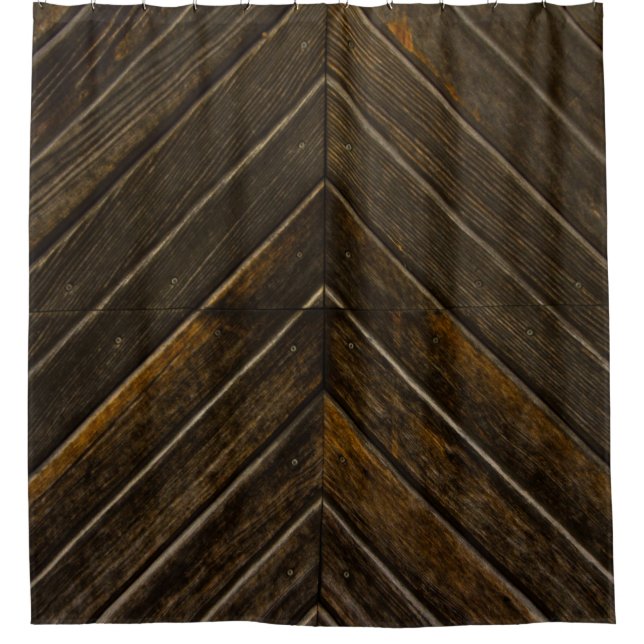 Brown wooden frame shower curtain (Front)