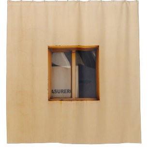 BROWN WOODEN FRAMED GLASS WINDOW SHOWER CURTAIN