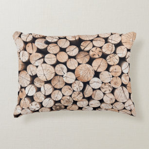 Brown wooden log lot decorative cushion