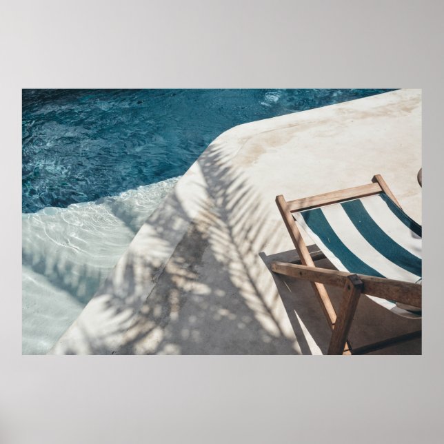 Brown wooden lounger near body of water poster (Front)