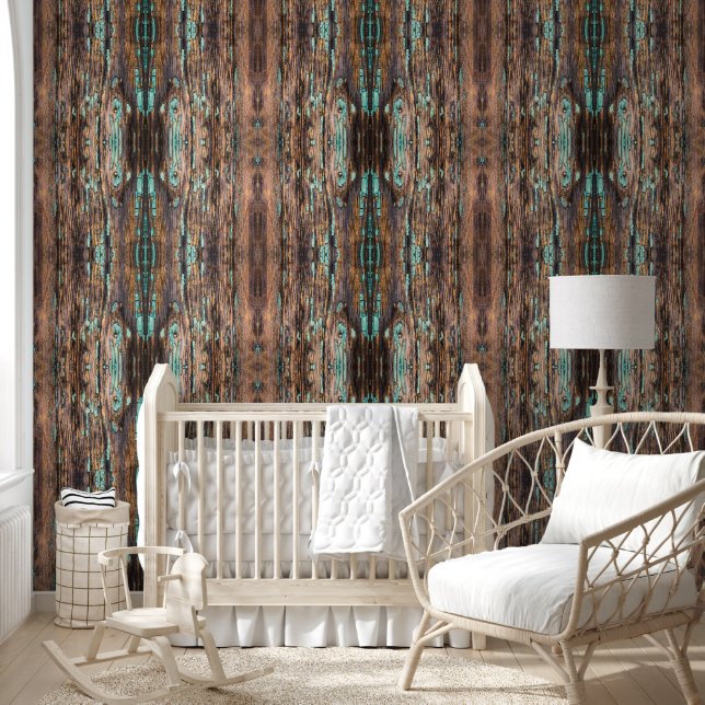 Brown wooden plank large pattern wallpaper (Kids)