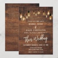 Brown Wooden Wall Edison Lights Typography Wedding