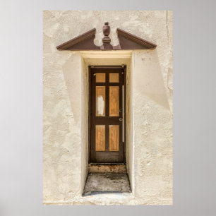 BROWN WOODEN WINDOW ON WHITE CONCRETE WALL POSTER