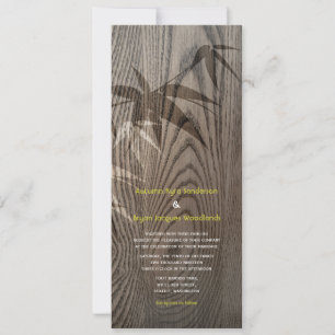 Brown Woodgrain Bamboo Leaves Rustic Asian Wedding Invitation