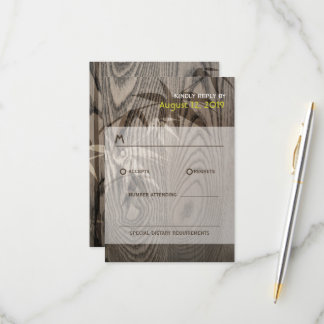 Brown Woodgrain Bamboo Leaves Rustic Asian Wedding RSVP Card