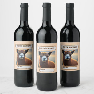 Brown Woolly Alpaca, Birthday Wine Label