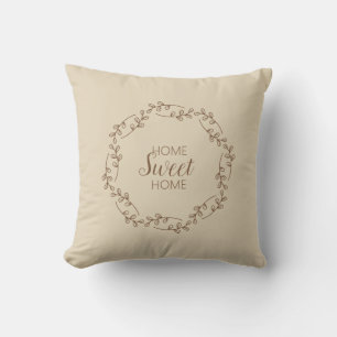 Brown Wreath Branches with Home Sweet Home Quote Cushion