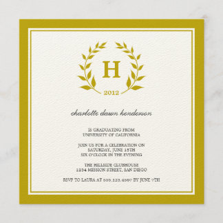 Brown wreath monogram graduation class invitation
