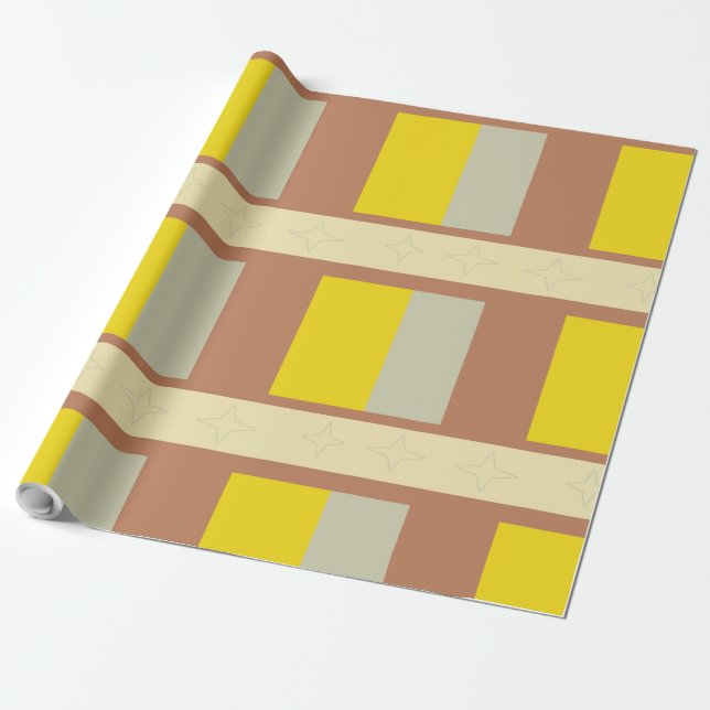 Brown, yellow and grey blocks wrapping paper (Unrolled)
