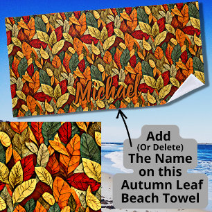 Brown & Yellow Autumn Leaves Beach Towel