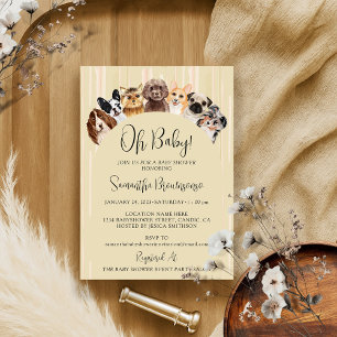 Brown Yellow Beige Oh Baby Dogs Invitation