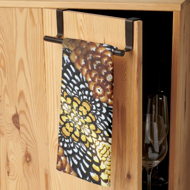 Brown, Yellow Black and White Reeve's Pheasant  Tea Towel (Thirds Fold)