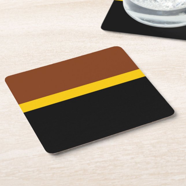Brown Yellow Black Colour Block Style Design  Square Paper Coaster (Creator Uploaded)