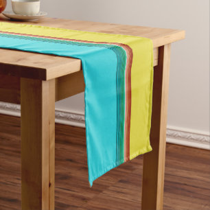 Brown Yellow Blue Multicolor Striped Pattern Short Table Runner
