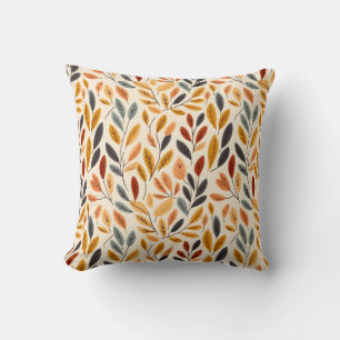 Brown Yellow Boho Leaves Cushion