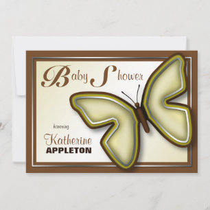 Brown & Yellow Butterfly Baby Shower Invitations