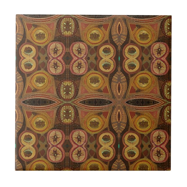 Brown yellow circles geometric design kitty voices tile (Front)