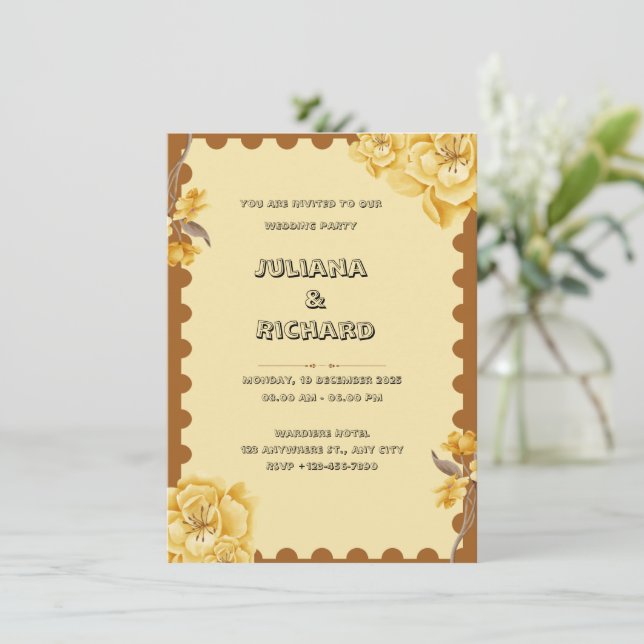 Brown Yellow Classic Wedding Invitation (Standing Front)