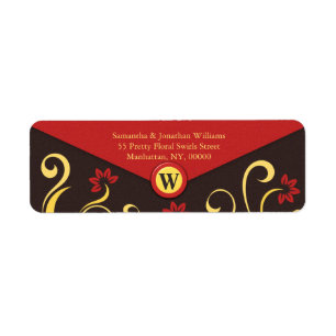 Brown Yellow Floral Swirls Return Address Labels
