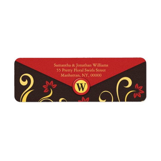 Brown Yellow Floral Swirls Return Address Labels
