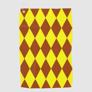 Brown Yellow Harlequin Checkered Design Golf Towel