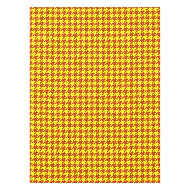 Brown Yellow Houndstooth Plaid Check Tablecloth (Front)