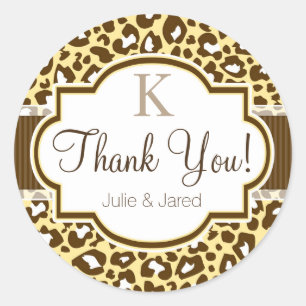 Brown, Yellow Leopard Animal Print Thank You Classic Round Sticker
