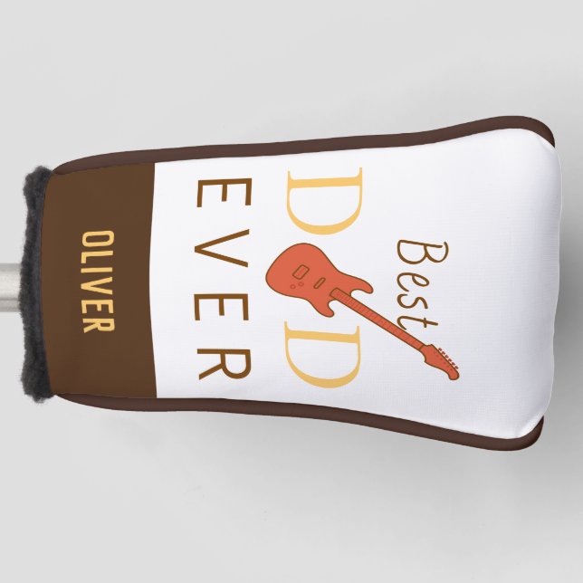 Brown Yellow Orange Modern Guitar Best Dad Ever Golf Head Cover (Front)