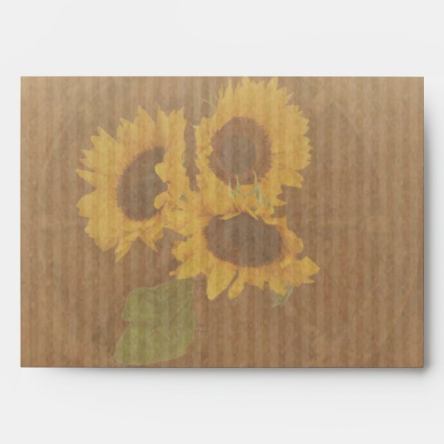 Brown yellow rustic sunflowers wedding envelopes (Front)