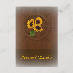 Brown yellow rustic sunflowers wedding thank you card