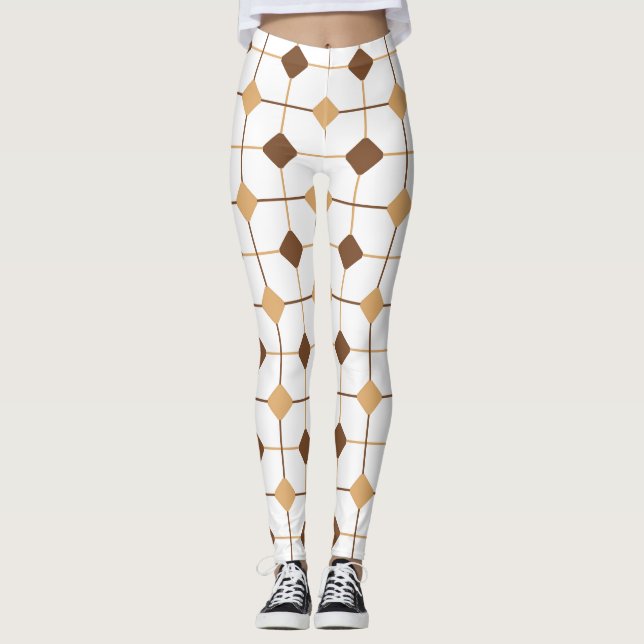 Brown & Yellow Seamless Geometric Pattern Leggings (Front)